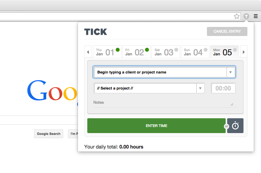 New Time Entry in Tick New Time Entry in Tick